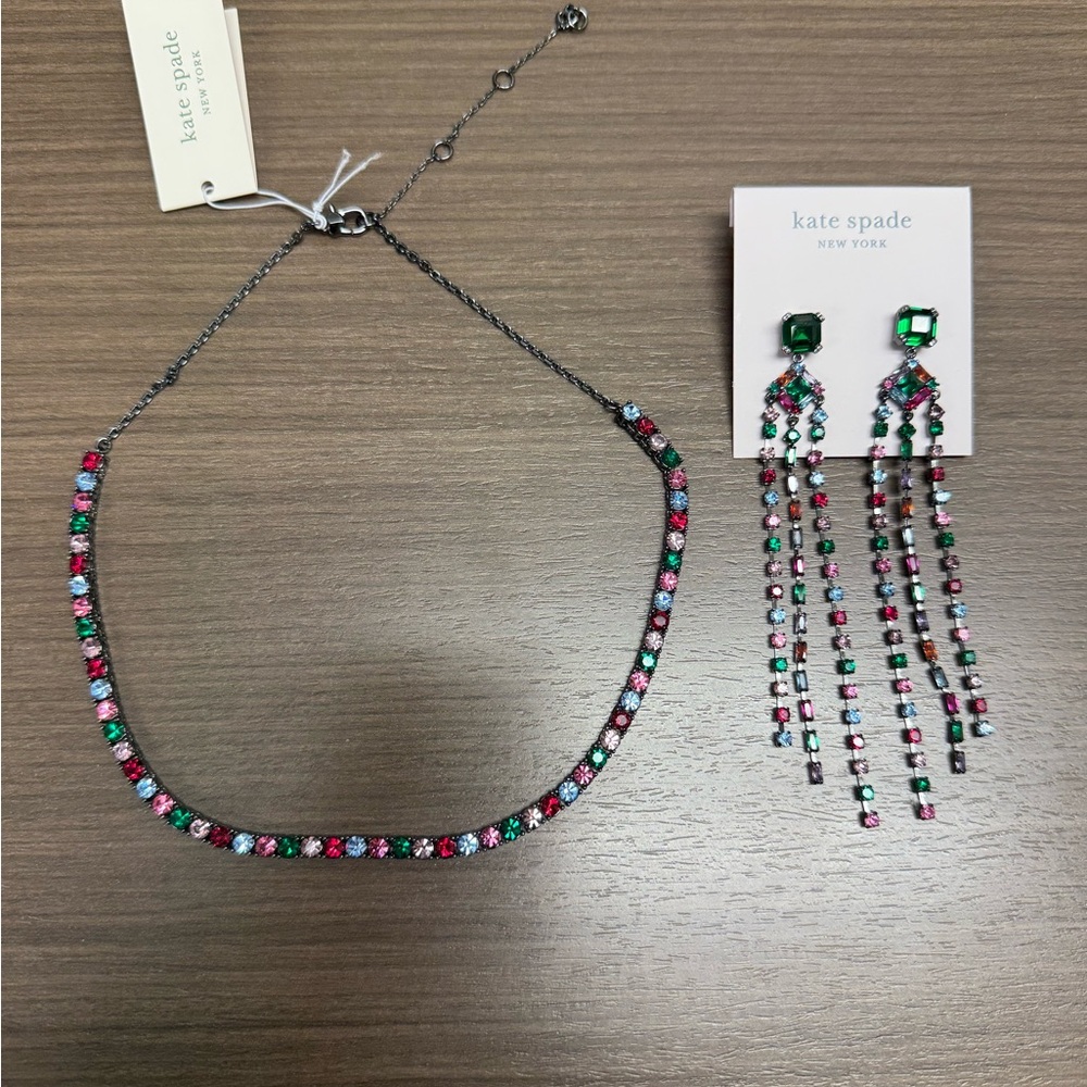 Kate Spade Red and Green Crystal Necklace and Earrings
